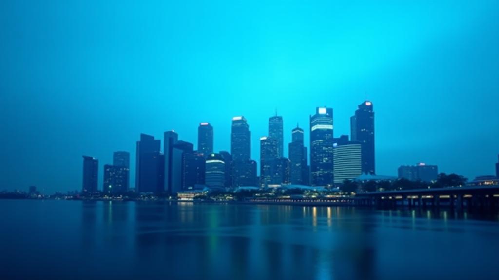 新加坡金融区夜景剪影，蓝色渐变叠加